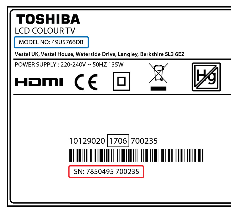 Toshiba Model Serial Number